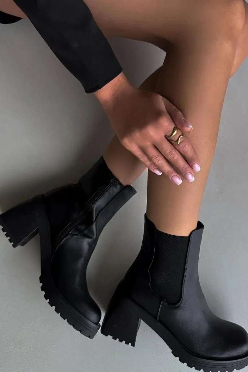 Online Botki Damskie Sztyblety Na Słupku Czarne Thalira Damskie Czarne Botki|Botki Na Obcasie