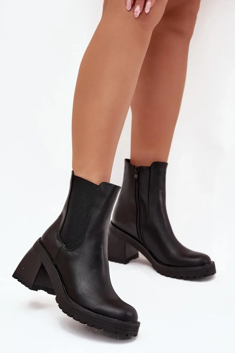 Online Botki Damskie Sztyblety Na Słupku Czarne Thalira Damskie Czarne Botki|Botki Na Obcasie