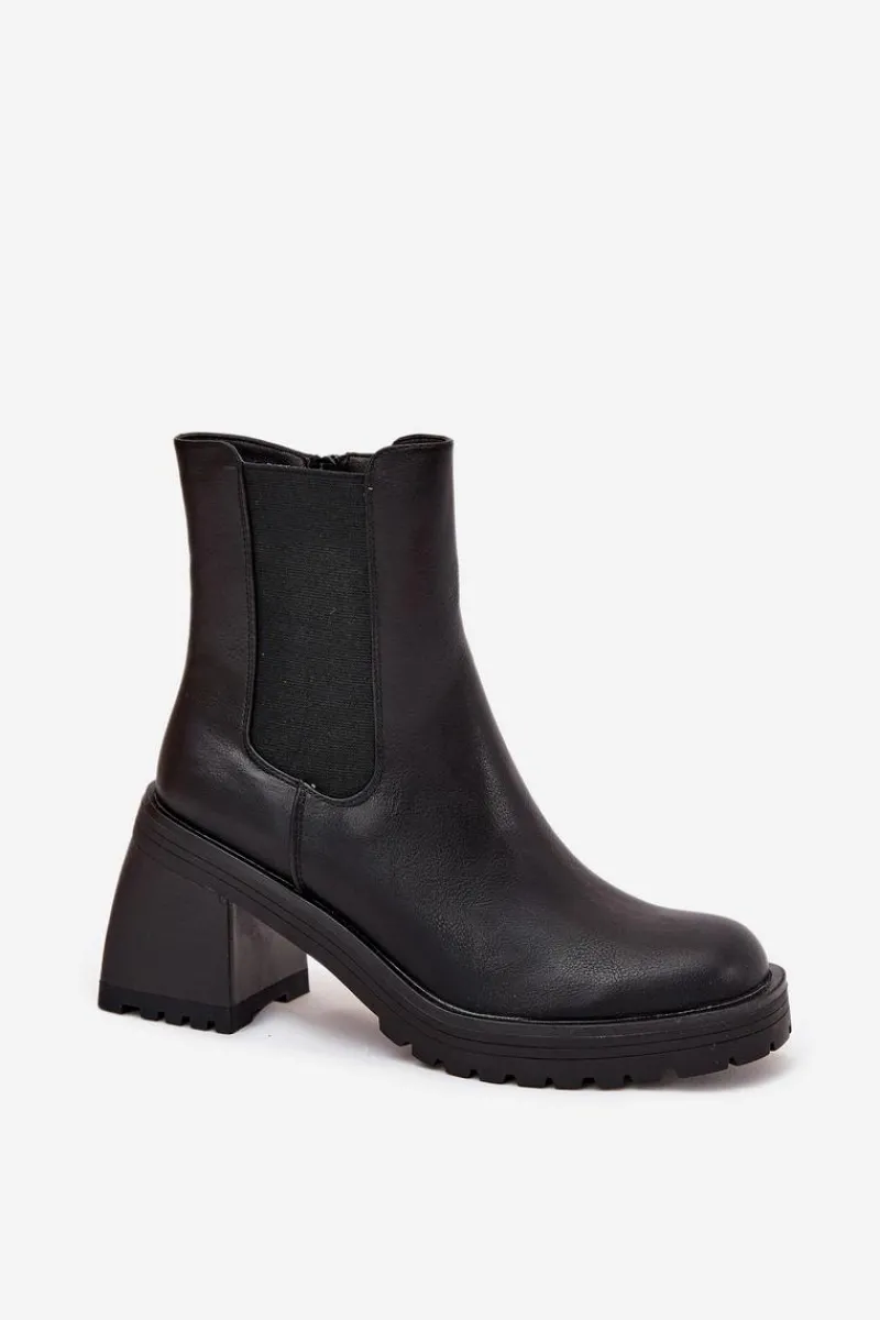 Online Botki Damskie Sztyblety Na Słupku Czarne Thalira Damskie Czarne Botki|Botki Na Obcasie