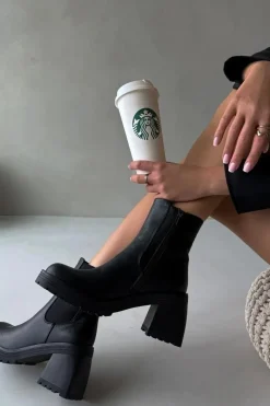 Online Botki Damskie Sztyblety Na Słupku Czarne Thalira Damskie Czarne Botki|Botki Na Obcasie