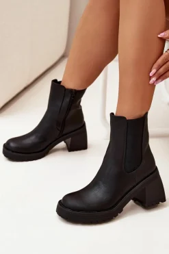 Online Botki Damskie Sztyblety Na Słupku Czarne Thalira Damskie Czarne Botki|Botki Na Obcasie