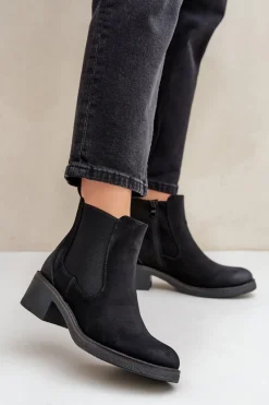 Discount Boto Botki Damskie Sztyblety Ocieplane Niski Obcas Zamek Czarne Savalindra