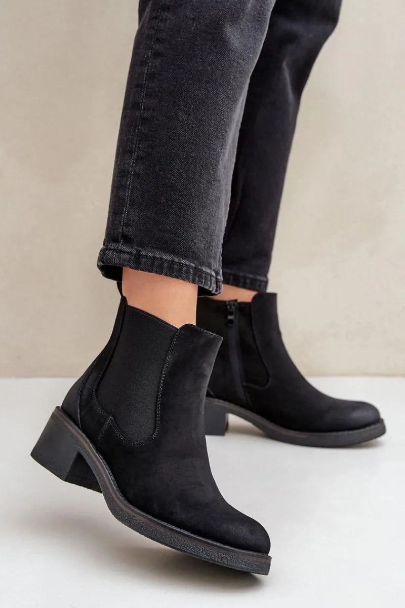 Discount Boto Botki Damskie Sztyblety Ocieplane Niski Obcas Zamek Czarne Savalindra