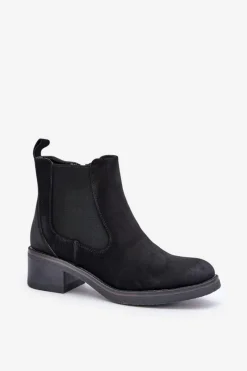 Discount Boto Botki Damskie Sztyblety Ocieplane Niski Obcas Zamek Czarne Savalindra