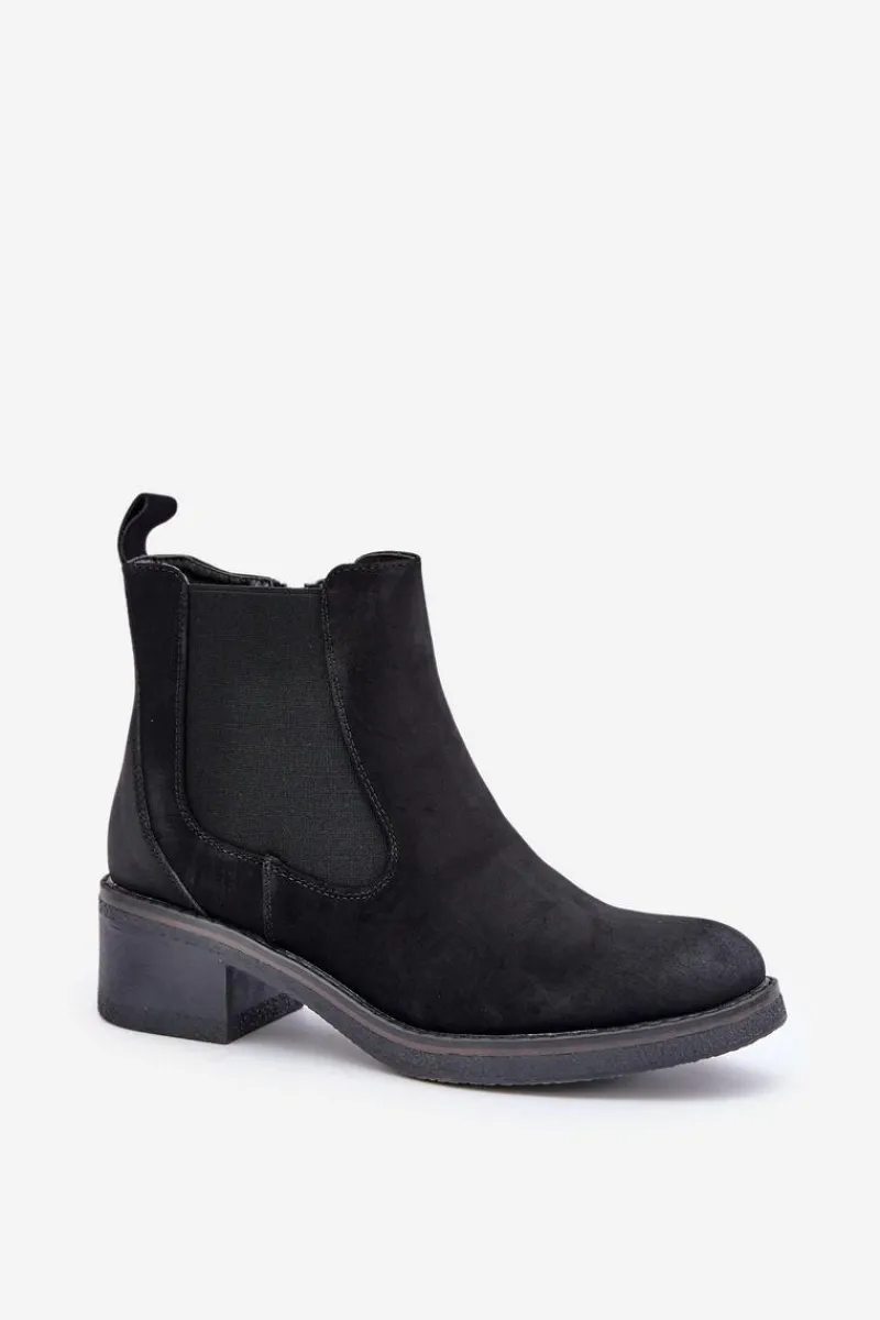 Discount Boto Botki Damskie Sztyblety Ocieplane Niski Obcas Zamek Czarne Savalindra