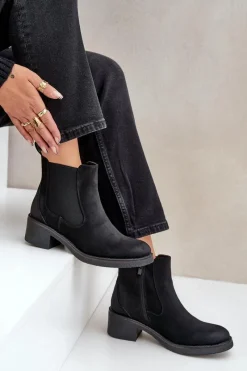 Discount Boto Botki Damskie Sztyblety Ocieplane Niski Obcas Zamek Czarne Savalindra