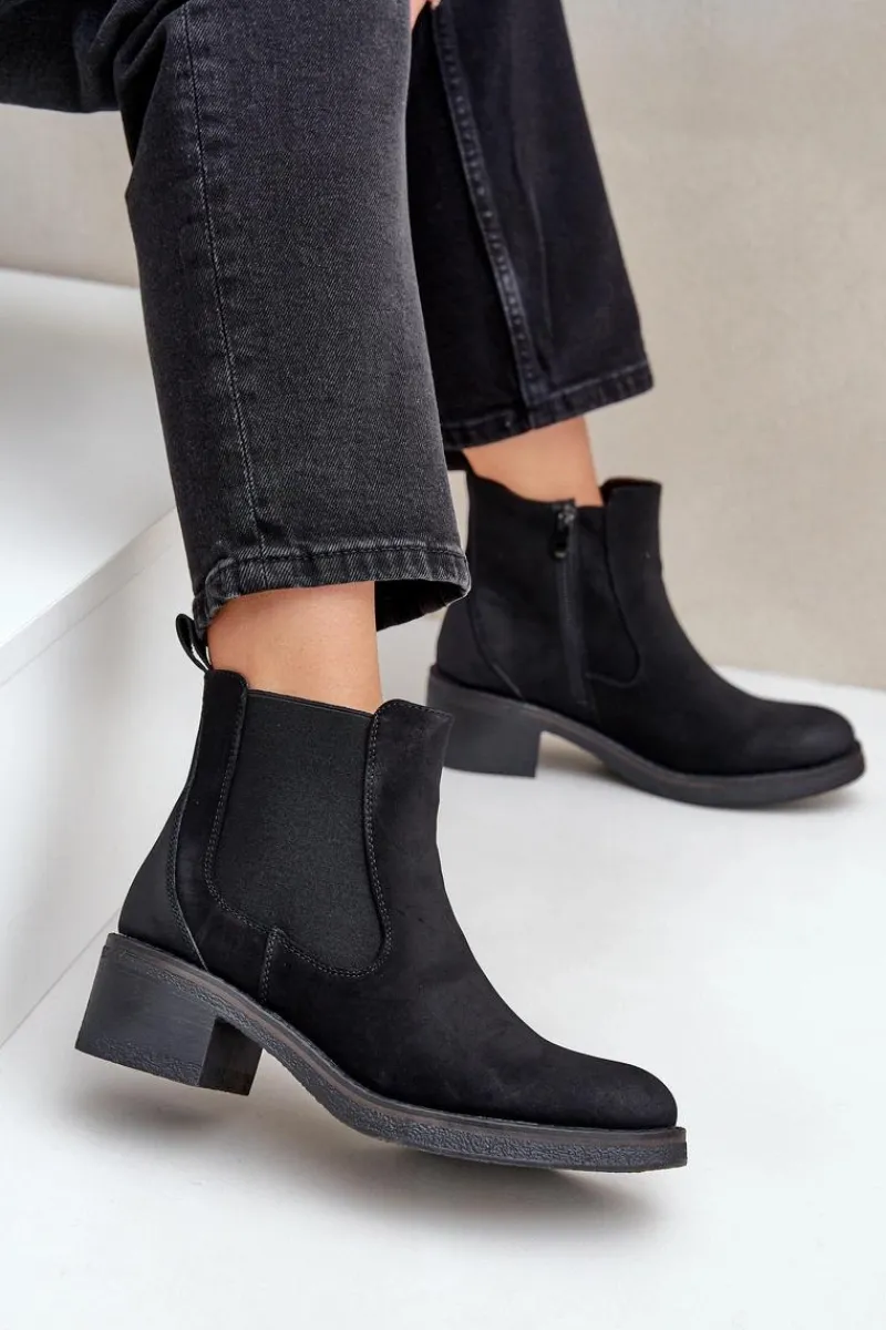 Discount Boto Botki Damskie Sztyblety Ocieplane Niski Obcas Zamek Czarne Savalindra