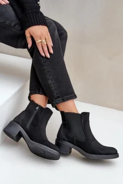 Discount Boto Botki Damskie Sztyblety Ocieplane Niski Obcas Zamek Czarne Savalindra