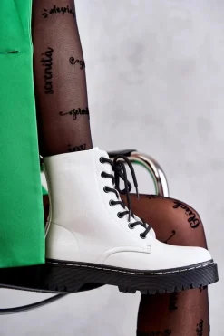 Damskie buty S.Barski Botki Damskie Trapery Białe Kognito