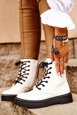 Damskie buty S.Barski Botki Damskie Trapery Białe Kognito