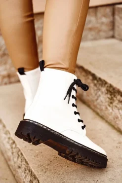Damskie buty S.Barski Botki Damskie Trapery Białe Kognito