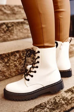 Damskie buty S.Barski Botki Damskie Trapery Białe Kognito