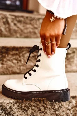 Damskie buty S.Barski Botki Damskie Trapery Białe Kognito