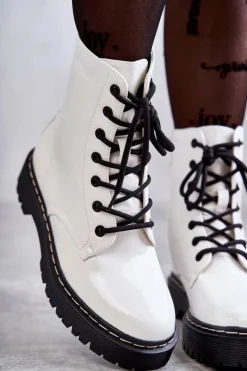 Damskie buty S.Barski Botki Damskie Trapery Białe Kognito