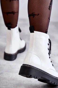 Damskie buty S.Barski Botki Damskie Trapery Białe Kognito