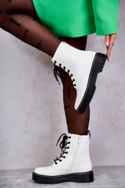 Damskie buty S.Barski Botki Damskie Trapery Białe Kognito