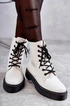 Damskie buty S.Barski Botki Damskie Trapery Białe Kognito