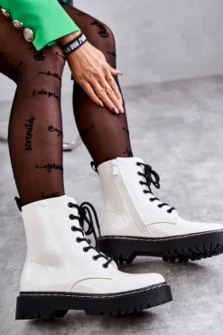 Damskie buty S.Barski Botki Damskie Trapery Białe Kognito