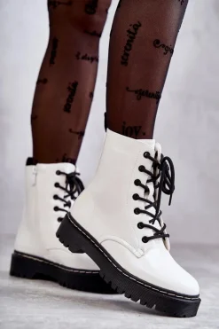 Damskie buty S.Barski Botki Damskie Trapery Białe Kognito