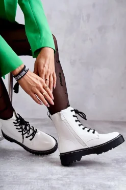 Damskie buty S.Barski Botki Damskie Trapery Białe Kognito