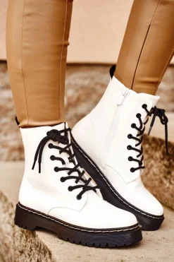 Damskie buty S.Barski Botki Damskie Trapery Białe Kognito