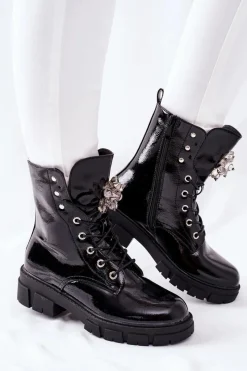 Online Botki Damskie Trapery Czarne Kryształy Tweten Damskie Damskie Trapery|Czarne Botki