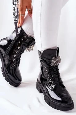 Online Botki Damskie Trapery Czarne Kryształy Tweten Damskie Damskie Trapery|Czarne Botki