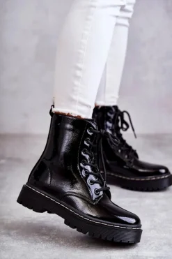 New Damskie buty S.Barski Botki Damskie Trapery Czarne Kognito