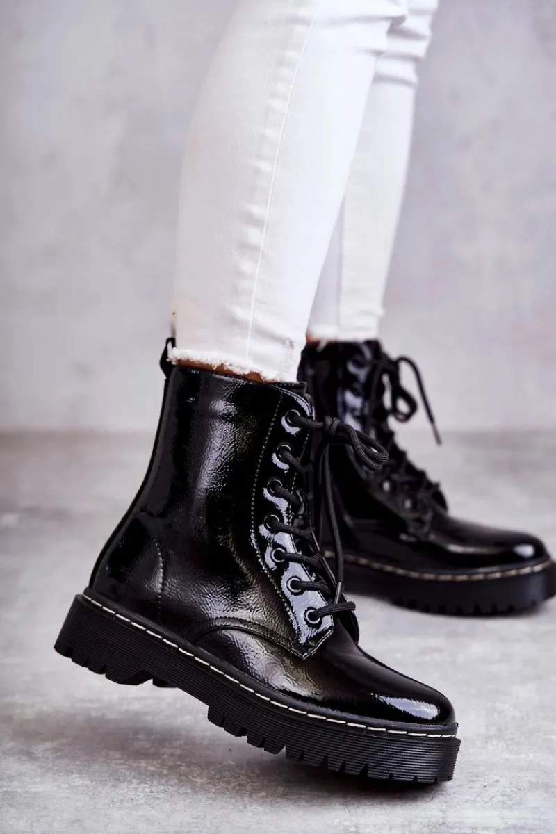 New Damskie buty S.Barski Botki Damskie Trapery Czarne Kognito