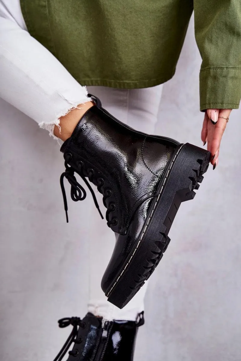 New Damskie buty S.Barski Botki Damskie Trapery Czarne Kognito