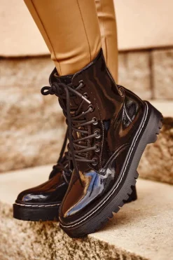 New Damskie buty S.Barski Botki Damskie Trapery Czarne Kognito