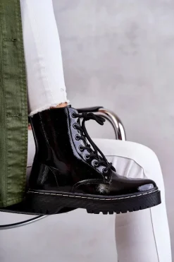 New Damskie buty S.Barski Botki Damskie Trapery Czarne Kognito