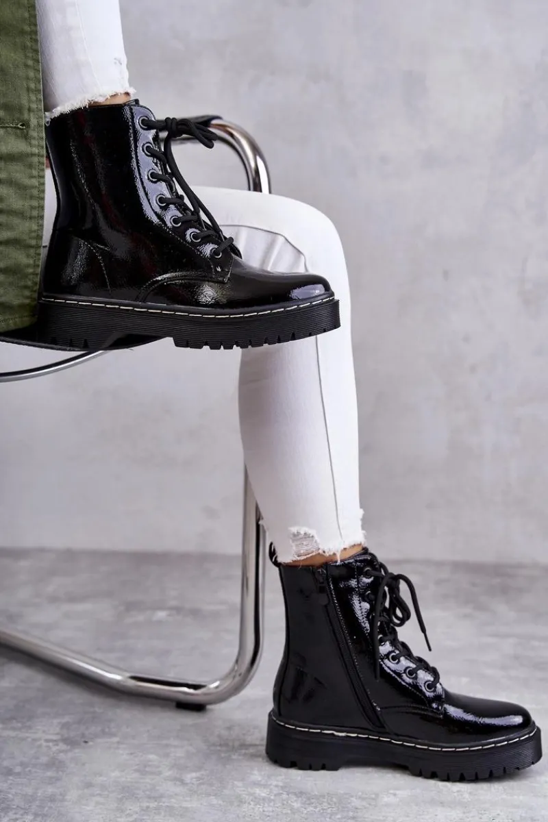 New Damskie buty S.Barski Botki Damskie Trapery Czarne Kognito