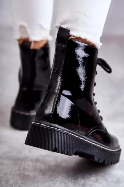 New Damskie buty S.Barski Botki Damskie Trapery Czarne Kognito