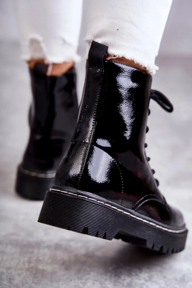 New Damskie buty S.Barski Botki Damskie Trapery Czarne Kognito