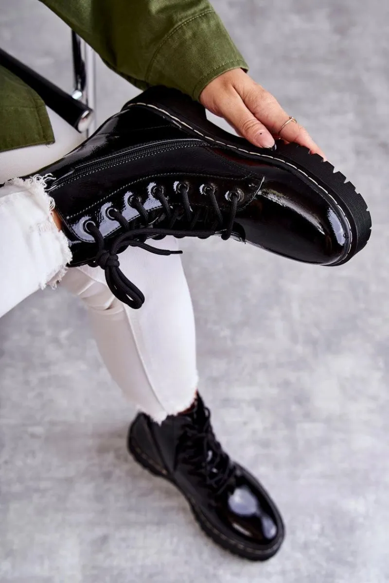 New Damskie buty S.Barski Botki Damskie Trapery Czarne Kognito