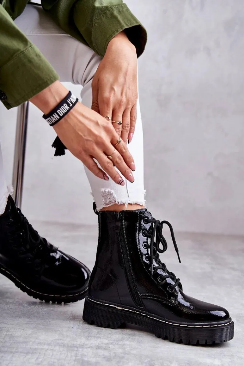 New Damskie buty S.Barski Botki Damskie Trapery Czarne Kognito