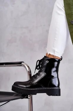 New Damskie buty S.Barski Botki Damskie Trapery Czarne Kognito