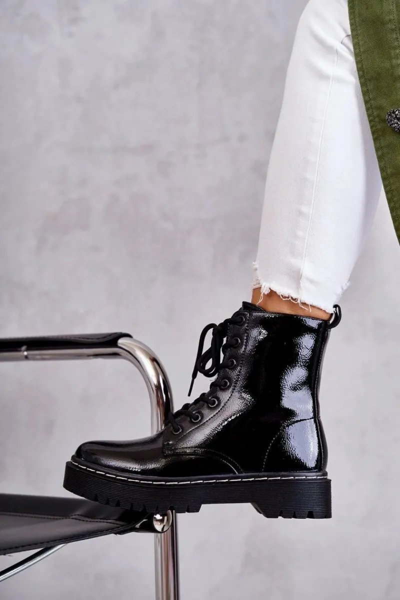 New Damskie buty S.Barski Botki Damskie Trapery Czarne Kognito