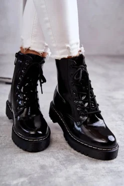 New Damskie buty S.Barski Botki Damskie Trapery Czarne Kognito