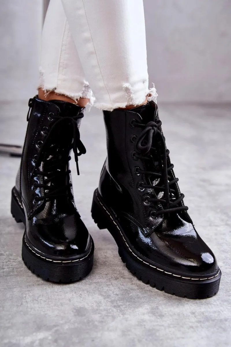 New Damskie buty S.Barski Botki Damskie Trapery Czarne Kognito