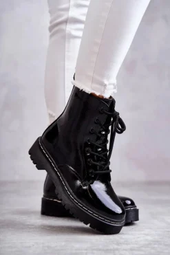 New Damskie buty S.Barski Botki Damskie Trapery Czarne Kognito