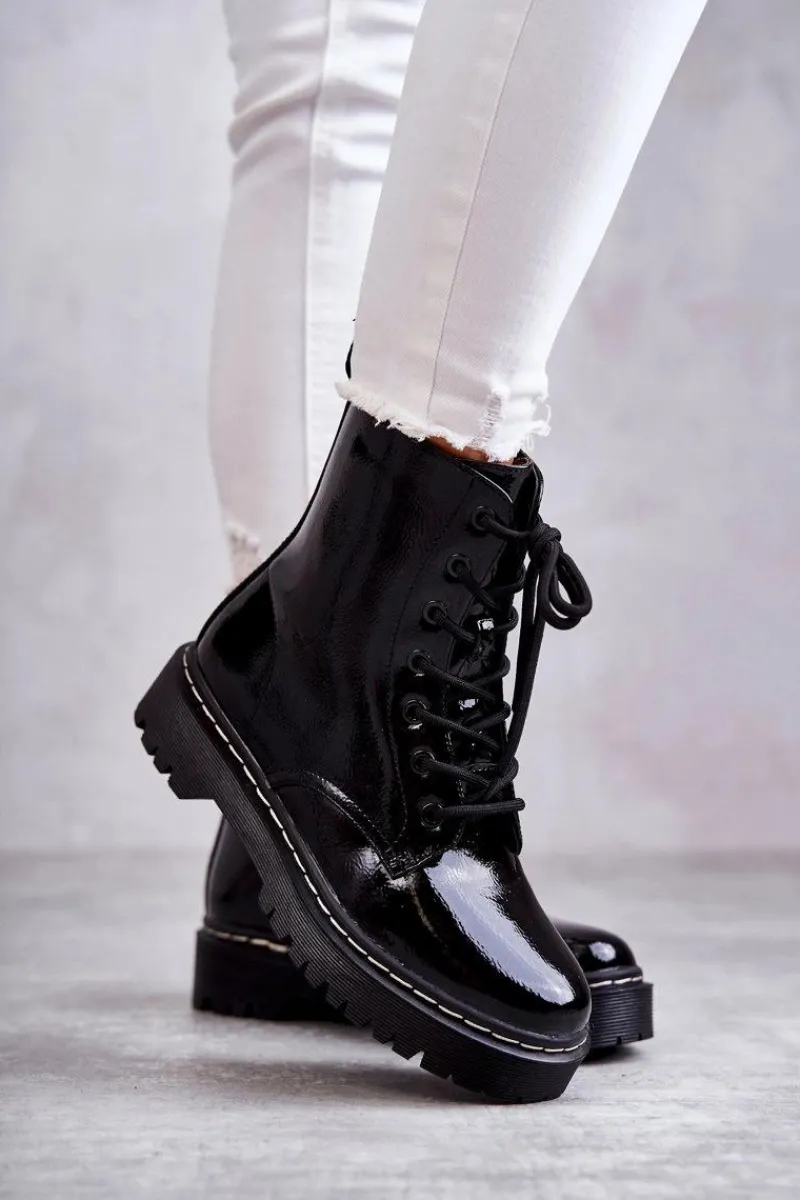 New Damskie buty S.Barski Botki Damskie Trapery Czarne Kognito