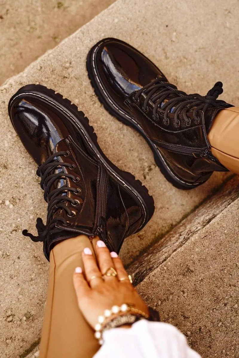 New Damskie buty S.Barski Botki Damskie Trapery Czarne Kognito