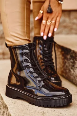 New Damskie buty S.Barski Botki Damskie Trapery Czarne Kognito