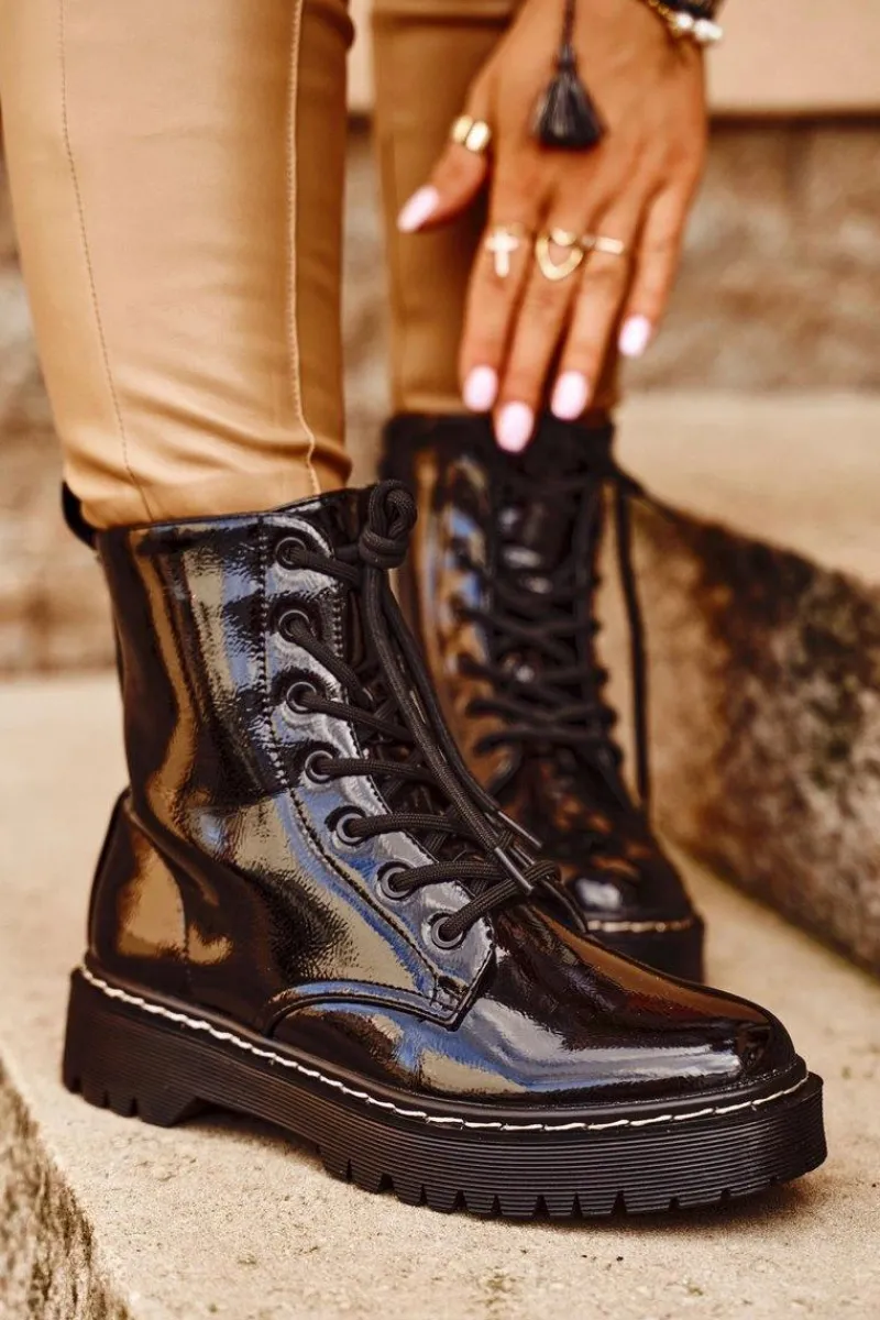 New Damskie buty S.Barski Botki Damskie Trapery Czarne Kognito