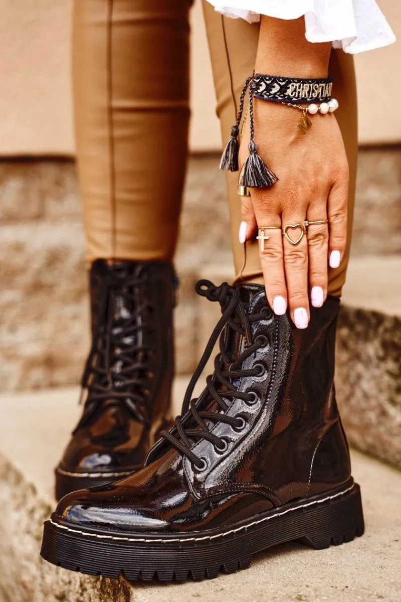 New Damskie buty S.Barski Botki Damskie Trapery Czarne Kognito