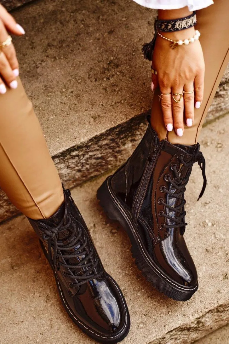 New Damskie buty S.Barski Botki Damskie Trapery Czarne Kognito