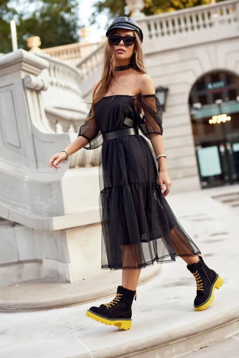 Sale Boto Botki Damskie Trapery Czarne Żółte Zamszowe Malawi