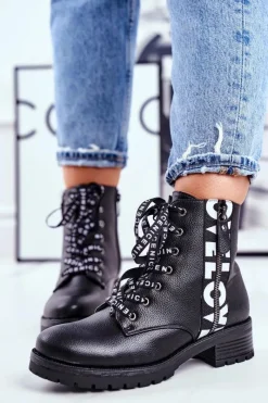 Damskie Trapery|Botki Sznurowane>Buty damskie Vinceza Botki Damskie Trapery Czarne Verso